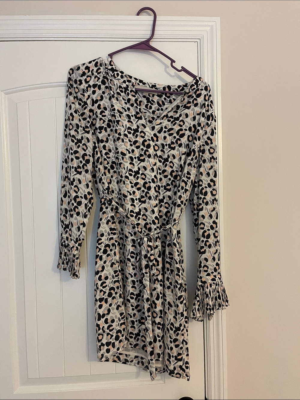LOFT Leopard Print Long Sleeve Wrap Dress - Black & Cream